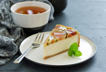Vanilla cheesecake with figs. selective focus.