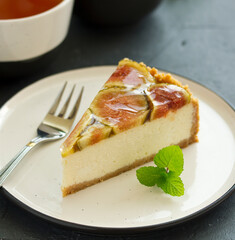 Vanilla cheesecake with figs. selective focus.