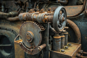 rusty worm gear on an historic engine