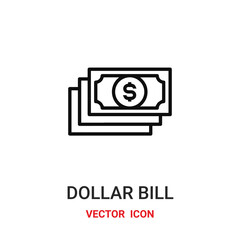 dollar bill icon vector symbol. dollar bill symbol icon vector for your design. Modern outline icon for your website and mobile app design.