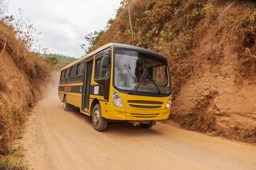 School bus for students living in the rural area of the city of Guarani, state of Minas Gerais,...
