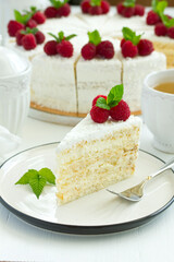 raspberry and cream cake. Selective focus.
