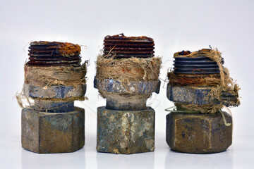 Brass and lead accessories with rust and limestone