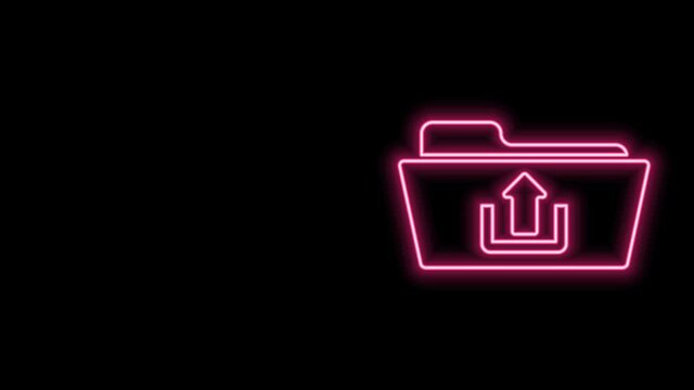Glowing neon line Folder upload icon isolated on black background. 4K Video motion graphic animation