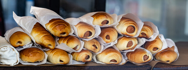 Freshly baked tasty sausage rolls