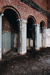 This is the stripped down interior showing the brick work of the abandoned Saints Constantine & Helen Greek Orthodox Church in downtown Newport News, Virginia.