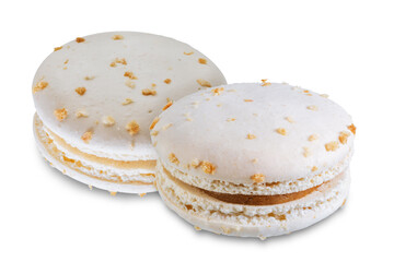 Vanilla caramel Macarons on a white isolated background