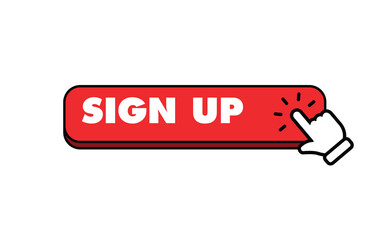 Sign up button with hand clicking icon.