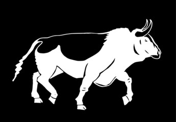 Graphical illustration of ox on black background,vector mammal animal