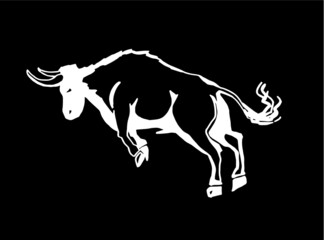 Graphical illustration of ox on black background,vector mammal animal