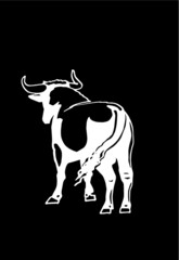 Graphical illustration of ox on black background,vector mammal animal