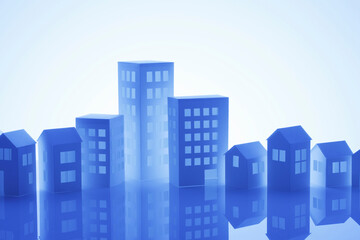 Obraz premium ペーパークラフトの家とビル