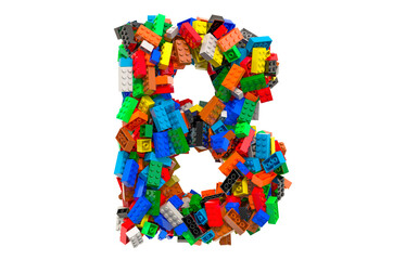 Letter B from colored plastic building blocks, 3D rendering