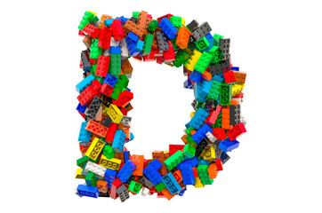 Letter D from colored plastic building blocks, 3D rendering