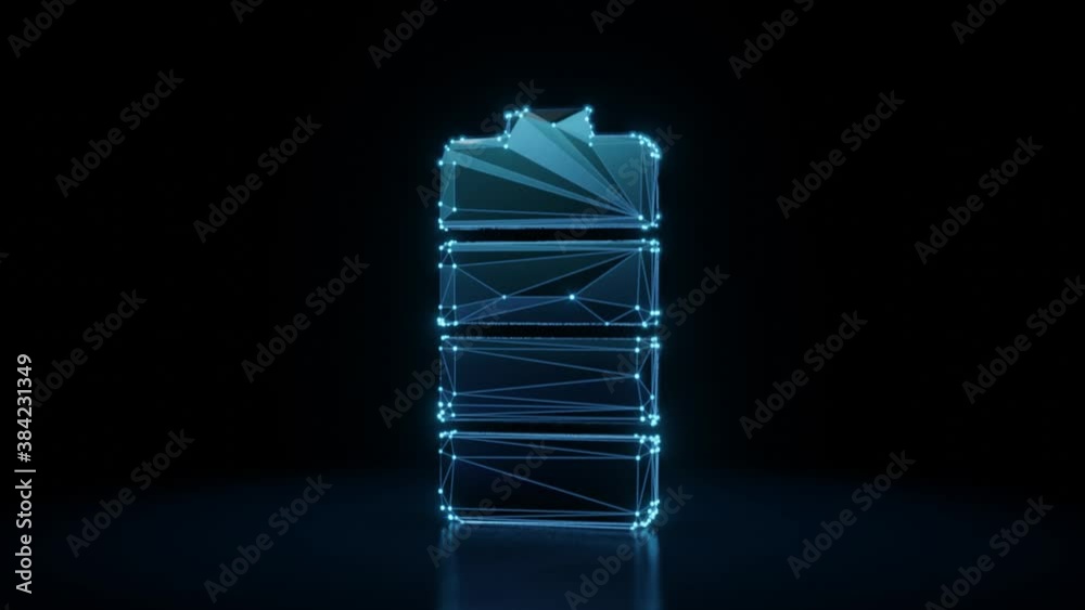 Canvas Prints 3d rendering 4k fly through wireframe neon glowing vertical symbol of full charged four pieces batte