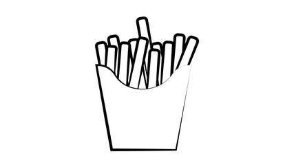 black and white illustration, vector illustration on white background. French fries in pencil sketch style. delicious and unhealthy lunch. fast food food for a quick bite