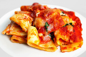 Baked pasta with tomato and mozzarella