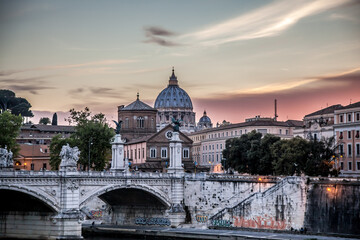 Fototapeta na wymiar Evening view of St. Peter's Cathedral. Selective focus. Vatican City, Rome, Italy