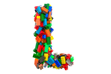 Letter L from colored plastic building blocks, 3D rendering