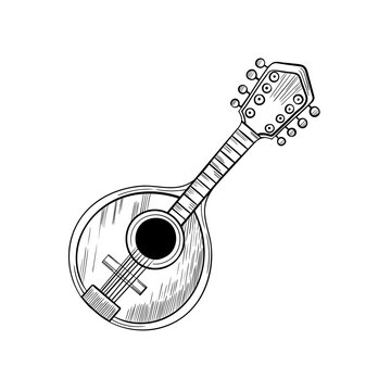 Mandolin stylized graphic arts hand drawn vector sketch icon isolated on background