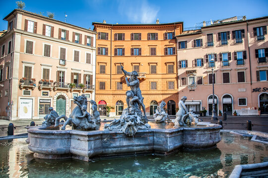 Navona square and Neptune fountain on a Sunny may morning. Rome, Lazio, Italy