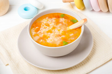 children's soup with vermicelli letters