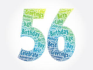 Happy 56st birthday word cloud, holiday concept background