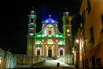 Cathedral at night in Lavagna, Italy