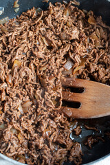 browning minced beef in a pan 
