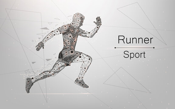 running man,sportman,healthy,cardio, white and gray background. Illustration vector,isolated,plexsus, wireframe, vector,low poly,dots
