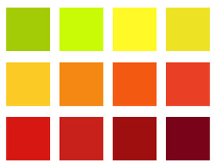 Autumn colour guide. Autumnal swatch color tone palette. Seasonal scheme of colouring inspiration. Multicolored guidance of vector chart with fall colors. colors spectrum for october illustration.