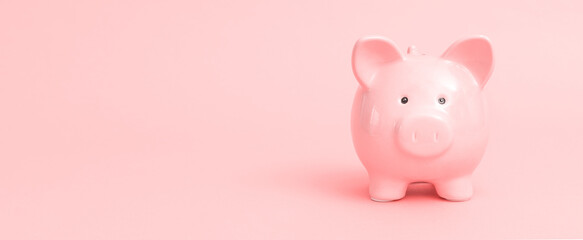 Piggy bank on pink background, budgeting concept