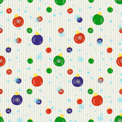 Christmas seamless pattern with multicolored christmas balls and snowflakes