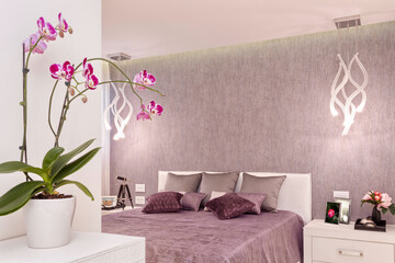 Modern Luxury Bedroom With flowers, Home Renovation