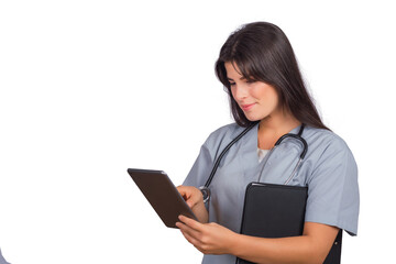 Fototapeta premium Female doctor using digital tablet.