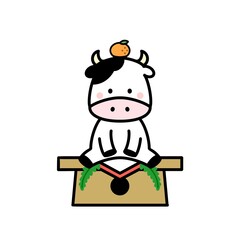 鏡餅のフリした牛さん