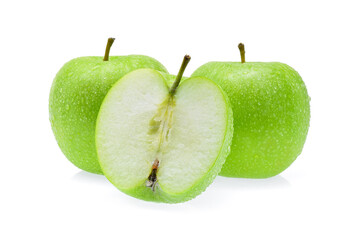green apple with drop of water isolated on white background.