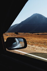 mountain view from the car window. road trip