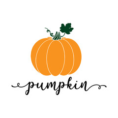 Hand lettered PUMPKIN word with gourd. Lettering for poster, label, sticker, flyer, header, card, advertisement, announcement..