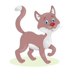 Funny cute cat.  In a cartoon style. Isolated on white background. Vector flat illustration.