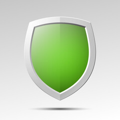 Green Origami Shield. Design shape icon. Protect privacy Illustration, badge banner presentation.