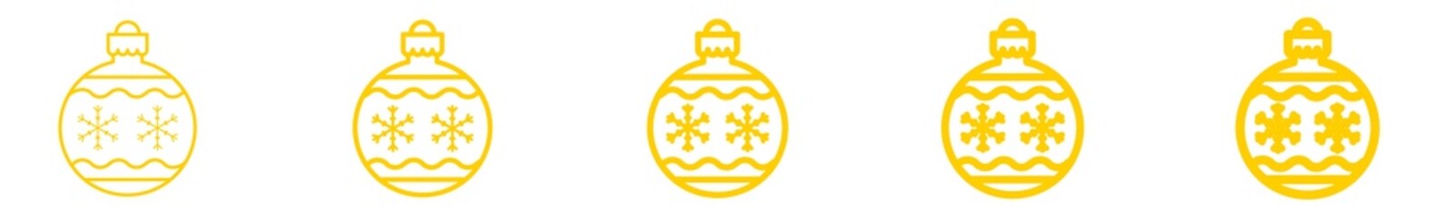 Christmas Balls Snowflake Icon Yellow | Fir Tree Ball Illustration | Advent Symbol | Xmas Logo | December Decoration Sign | Isolated | Variations