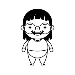 happy little girl wearing eyeglasses character line style