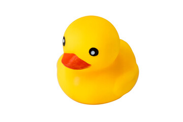 Yellow rubber duck, isolated on white background. Classic squeak toy rubber ducky