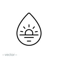 water drop with sun icon, concept clean environment, eco logo, thin line web symbol on white background - editable stroke vector illustration eps10