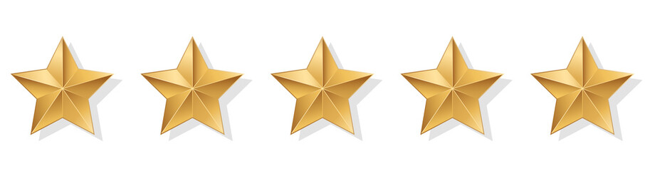 Obraz premium Stars rating icon set. Gold star with shadow icon set isolated on a white background. Five stars customer product rating review flat icon for apps and websites. vector illustration. EPS 10