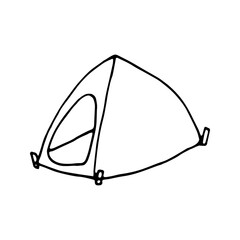 Hand drawn vector camp tent clip art. Isolated on white background drawing for prints, poster, cute stationery, travel design. High quality illustration