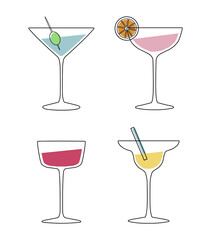 Set of cocktail drins drawing vector 