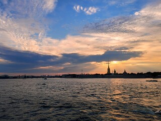Naklejka premium sunset over the river
