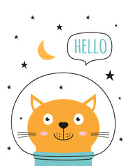 card of cat and space, vector illustration
